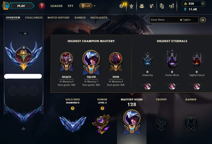 HUGE SALE!🔥LVL58 Diamond 2 94LP Handleveled💎75Champs 10Skins 11K BE✅Lifetime Ownership Guarantee - Never Taken Back
